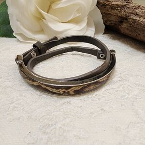 Vintage Lia Sophia Snake Print Gray Leather Wrap Bracelet